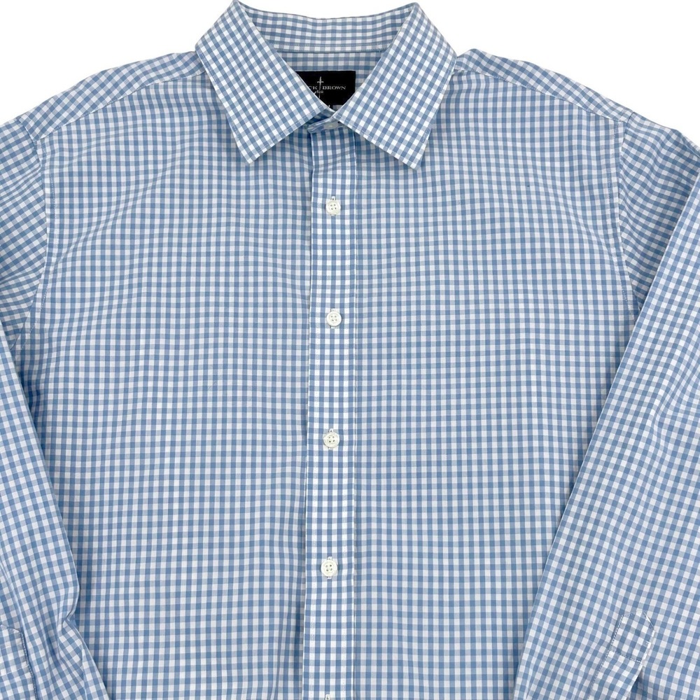 Black Brown 1826 Shirt Mens XL Blue Gingham Check Cotton Button Down Classic